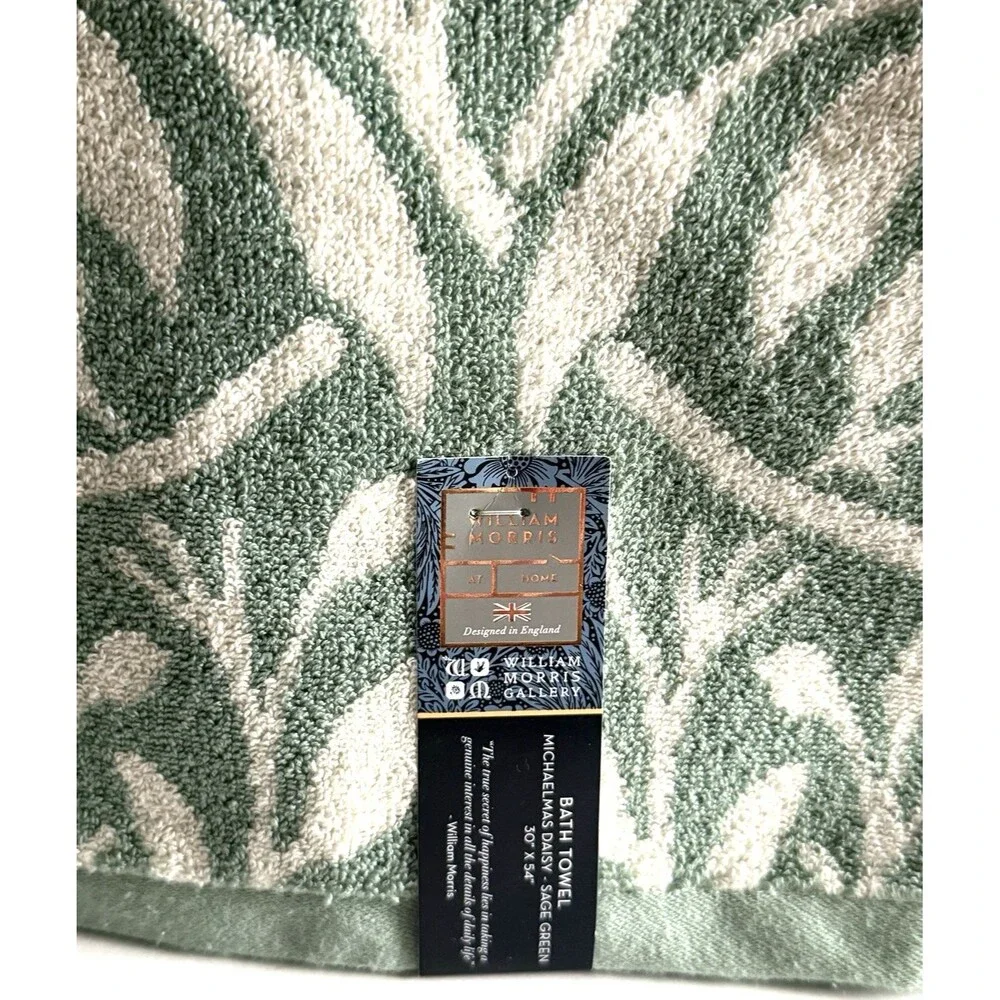 William Morris Michaelmas Daisy Sage Green Bath Towel Set of 2 English Garden